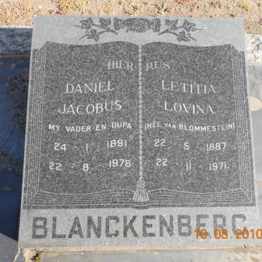 BLANCKENBERG Daniel Jacobus 1891-1978 &amp; Letitia Lovina VAN BLOMMESTEIN 1887-1971