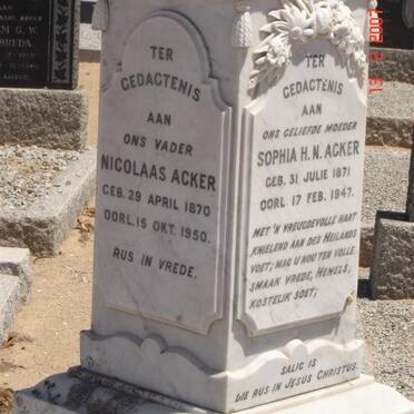 ACKER Nicolaas 1870-1950 &amp; Sophia H.N. 1871-1947