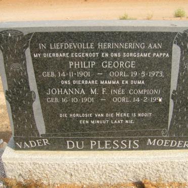 PLESSIS Philip George, du 1901-1973 &amp; Johanna M.F. COMPION 1901-1991