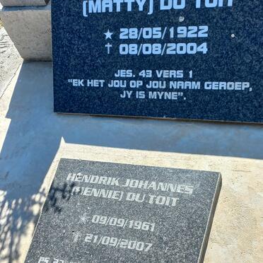 TOIT Martha Maria, du 1922-2004 :: DU TOIT Hendrik Johannes 1961-2007
