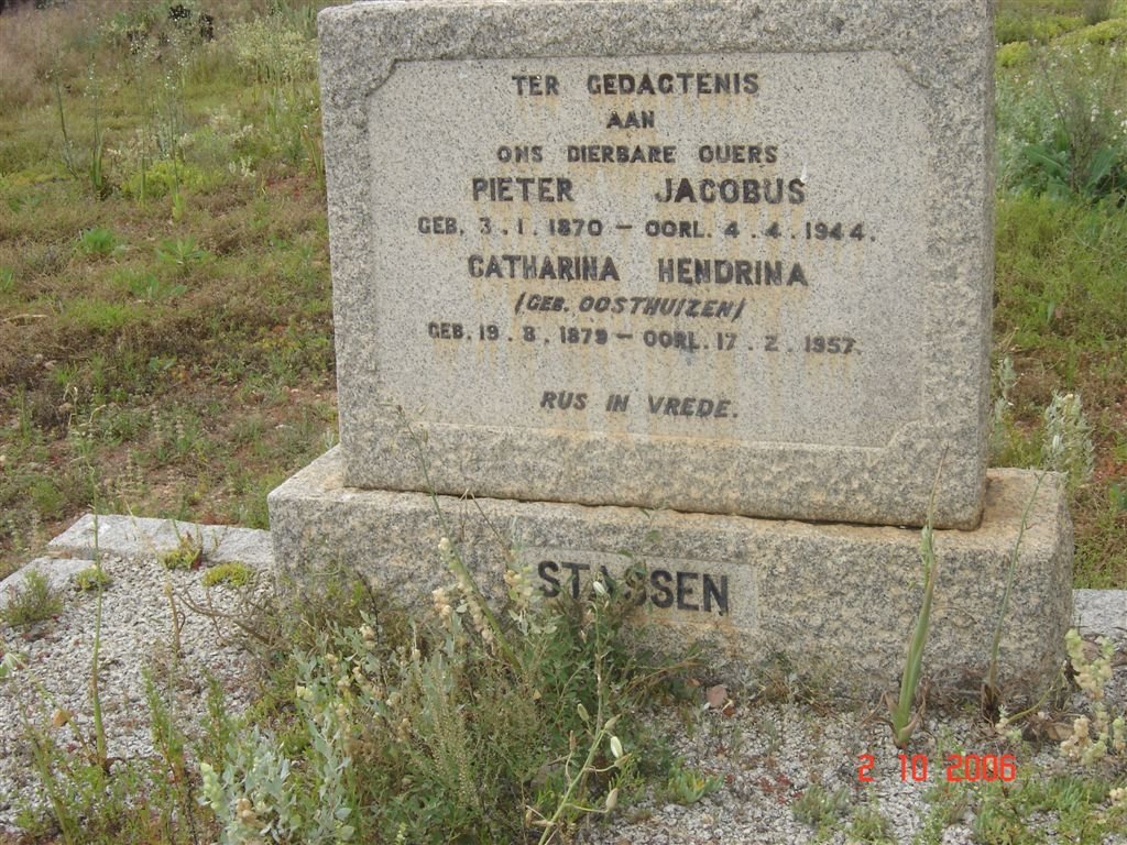 STASSEN Pieter Jacobus 1870-1944 &amp; Catharina Hendrina OOSTHUIZEN 1879-1957