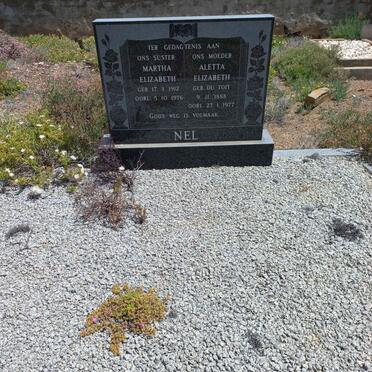 NEL Aletta Elizabeth nee DU TOIT 1888-1977 :: NEL Martha Elizabeth 1912-1976