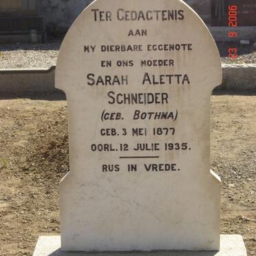 SCHNEIDER Sarah Aletta nee BOTHMA 1877-1935