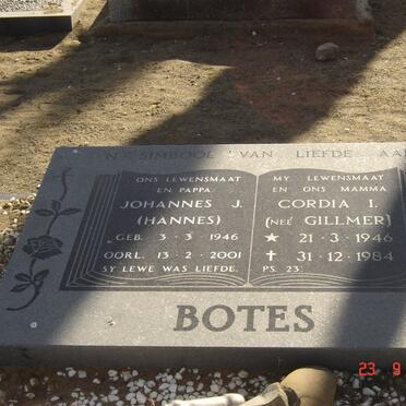 BOTES Johannes J. 1946-2001 &amp; Cordia I. GILLMER 1946-1984