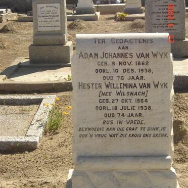 WYK Adam Johannes, van 1862-1938 &amp; Hester Wellemina WILSNACH 1864-1938