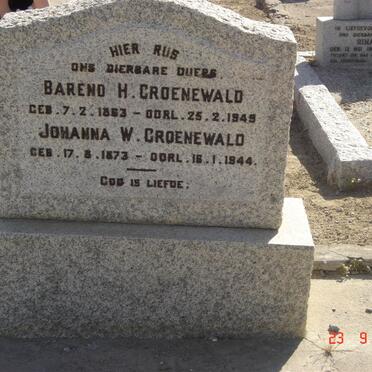 GROENEWALD Barend H. 1863-1945 &amp; Johanna W. 1873-1944