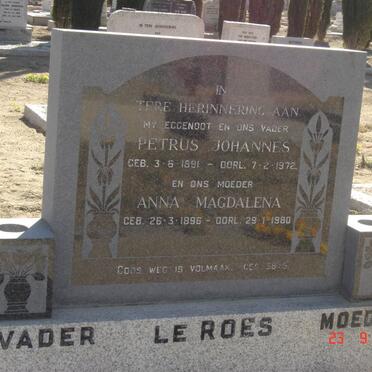 ROES Petrus Johannes, le 1891-1972 &amp; Anna Magdalena 1896-1980