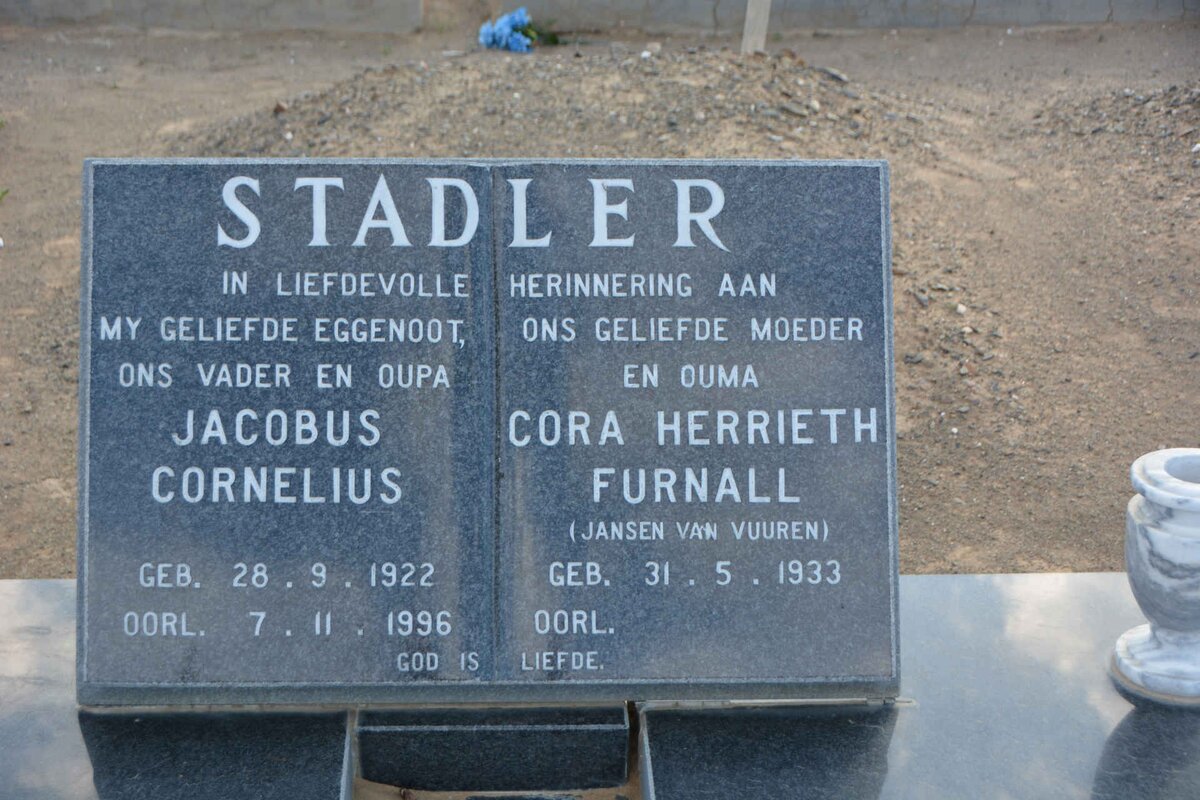 STADLER Jacobus Cornelius 1922-1996 &amp; Cora Herrieth Furnall JANSEN VAN VUUREN 1933-