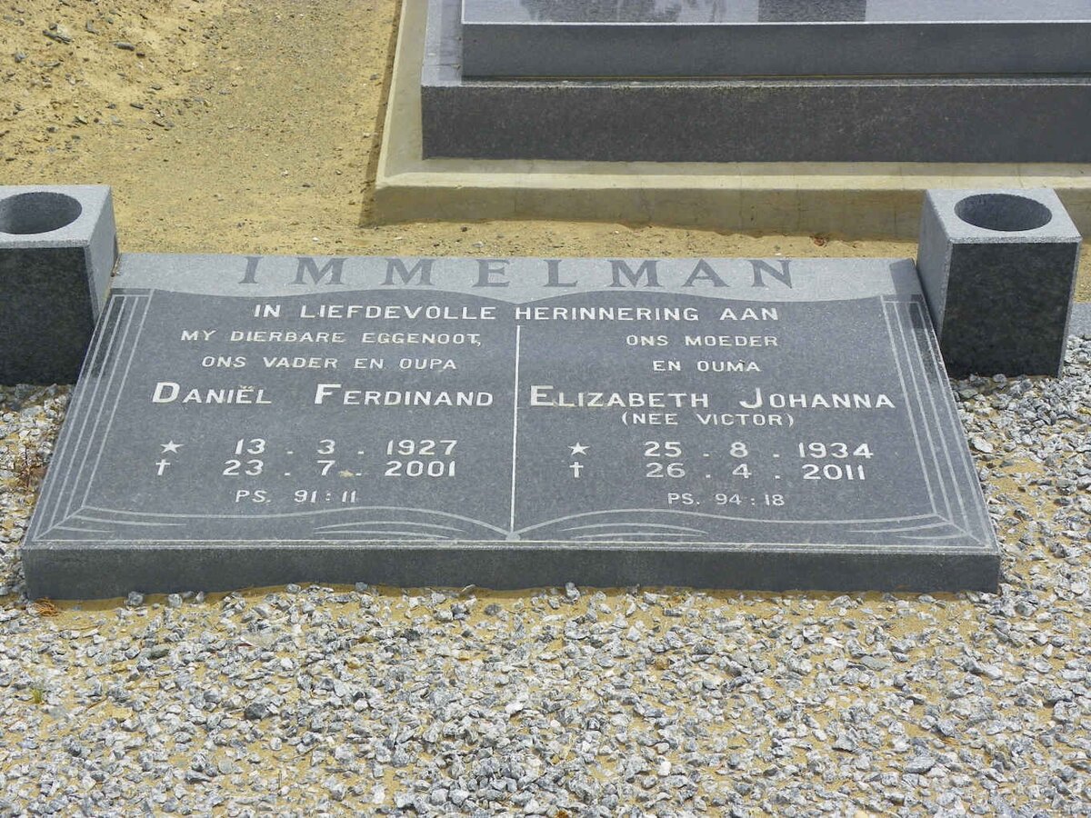 IMMELMAN Daniel Ferdinand 1927-2001 &amp; Elizabeth Johanna VICTOR 1934-2011