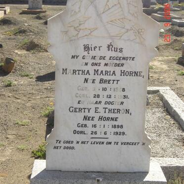 HORNE Martha Maria nee BRETT 1868-1931 :: THERON Gerty E. nee HORNE 1898-1929