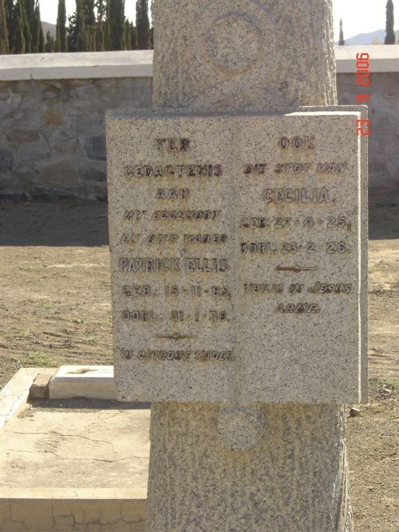ELLIS Patrick 1889-1930, ELLIS Cecilia 1925-1925
