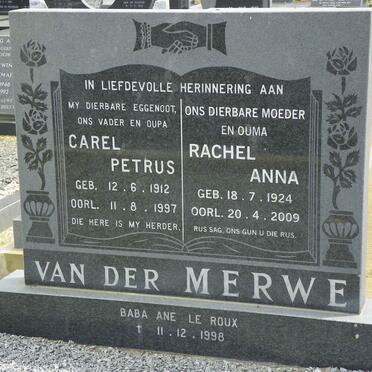 MERWE Carel Petrus, van der 1912-1997 &amp; Rachel Anna 1924-2009