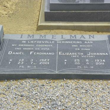 IMMELMAN Daniel Ferdinand 1927-2001 &amp; Elizabeth Johanna VICTOR 1934-2011