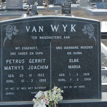 WYK Petrus Gerrit Mathys Joachim, van 1923-1998 &amp; Elbe Maria 1928-2008