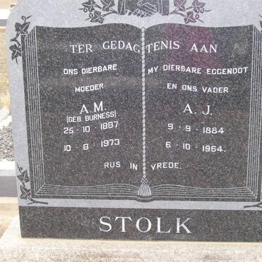 STOLK A.J. 1884-1964 &amp; A.M. BURNESS 1887-1973