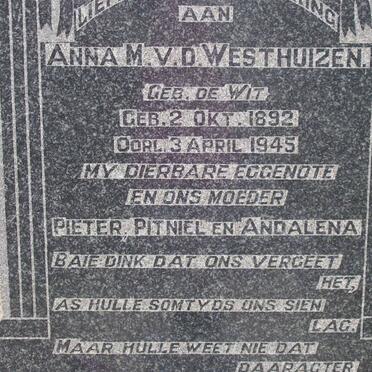 WESTHUIZEN Anna M. v.d. nee DE WIT 1892-1945