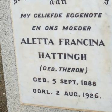 HATTINGH Aletta Francina nee THERON 1888-1926