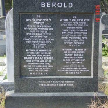 BEROLD Barney Isaac -1936 &amp; Fanny -1957