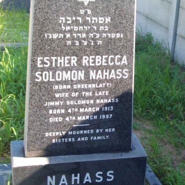 NAHASS Esther Rebecca Solomon nee GREENBLATT 1913-1997