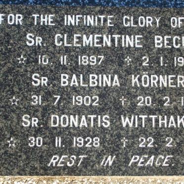 BECK Clementine 1897-1976 :: KORNER Balbina 1902-1986 :: WITTHAKE Donatis 1928-1986