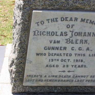 BLERK Nicholas Johannes, van -1918