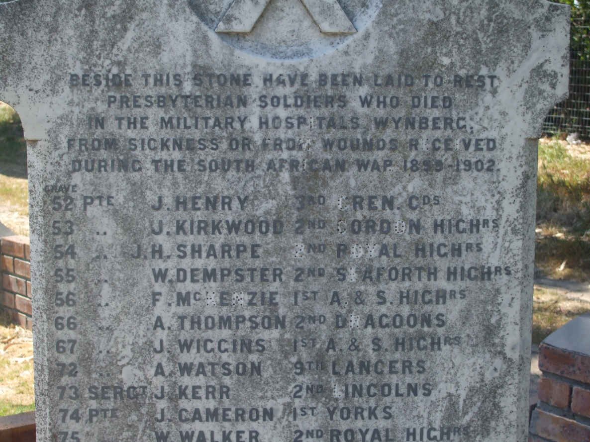 2. Presbyterian Soldiers who died in the Military Hospitals Wynberg 1899-1902