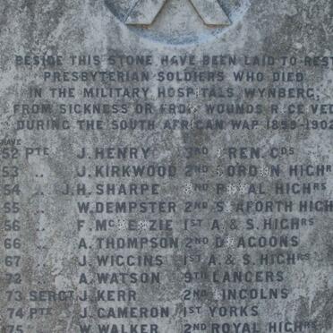 2. Presbyterian Soldiers who died in the Military Hospitals Wynberg 1899-1902