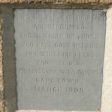 09. Reinterred from the Presbyterian Burial ground.  March 1909