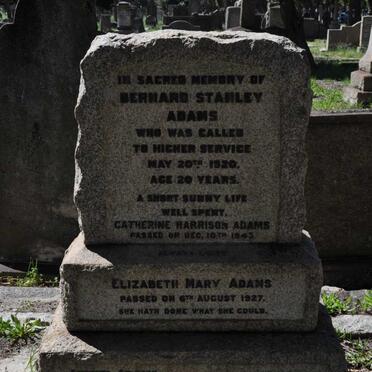 ADAMS Bernard Stanley -1920 :: ADAMS Catherine Harrison -1943 :: ADAMS Elizabeth Mary -1927