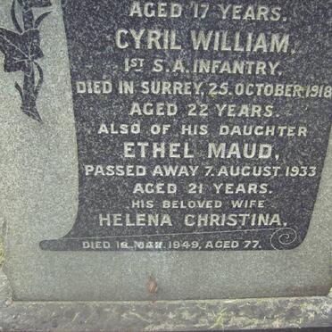 ABRAHAMSE Cyril William -1918 :: ABRAHAMSE Ethel Maud -1933 :: ABRAHAMSE Helena Christina -1949