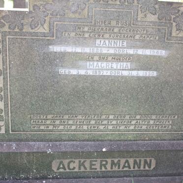 ACKERMANN Jannie 1886-1948 &amp; Magretha 1897-1950