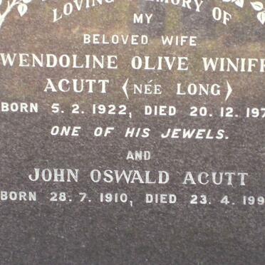 ACUTT John Oswald 1910-1996 &amp; Gwendoline Olive Winifred LONG 1922-1977