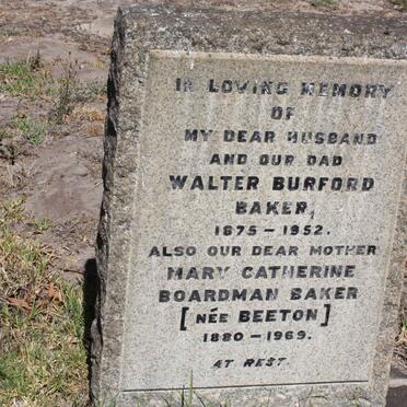 BAKER Walter Burford 1875-1952 &amp; Mary Catherine Boardman BEETON 1880-1969