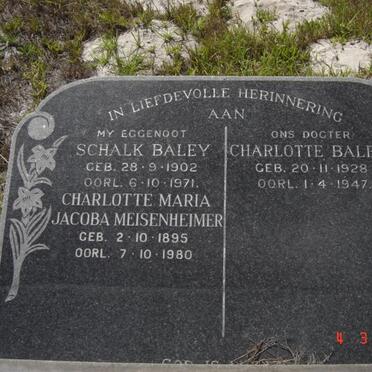 BALEY Schalk 1902-1971 :: MEISENHEIMER Charlotte Maria Jacoba 1895-1980 :: BALEY Charlotte 1928-1947