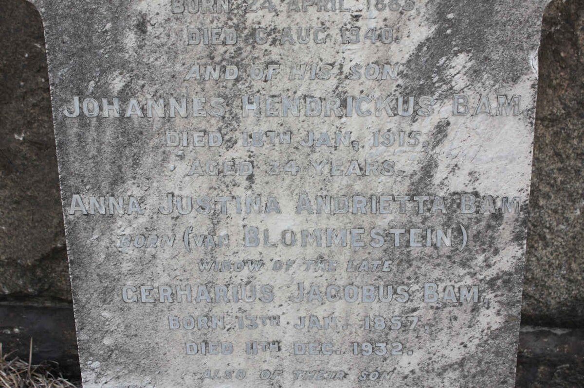 BAM Johannes Hendrickus -1915 :: BAM Anna Justina Andrietta nee VAN BLOMMENSTEIN 1857-1932 ::