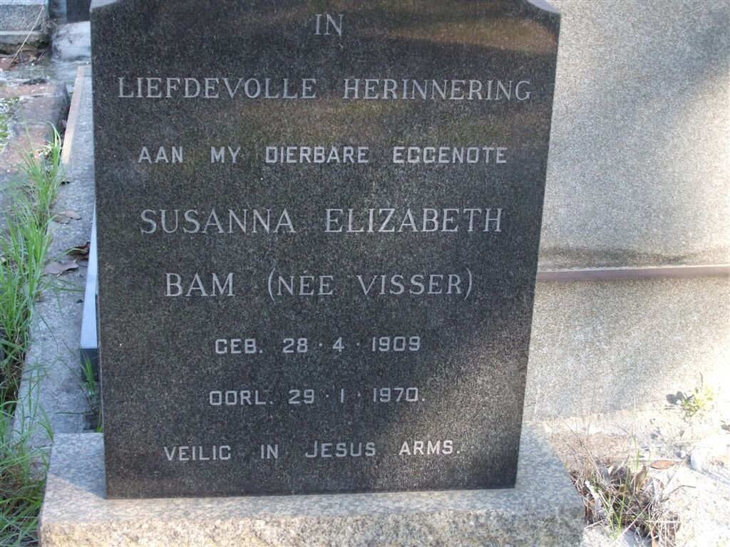 BAM Susanna Elizabeth nee VISSER 1909-1970