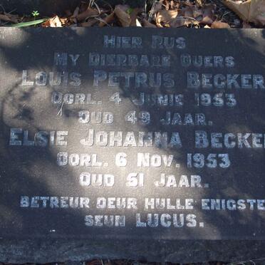 BECKER Louis Petrus -1953 &amp; Elsie Johanna -1953
