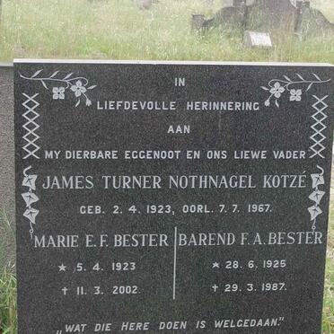 BESTER Barend F.A. 1925-1987 &amp; Marie E.F. 1923-2002 :: KOTZÉ James Turner Nothnagel 1923-1967