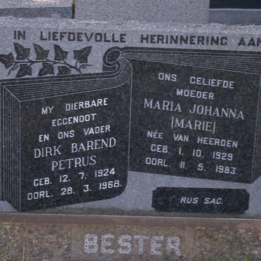 BESTER Dirk Barend Petrus 1924-1968 &amp; Maria Johanna VAN HEERDEN 1929-1983