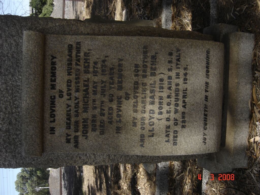 BEHR John Michael 1874-1934 :: BEHR Lloyd Basil 1918-1945