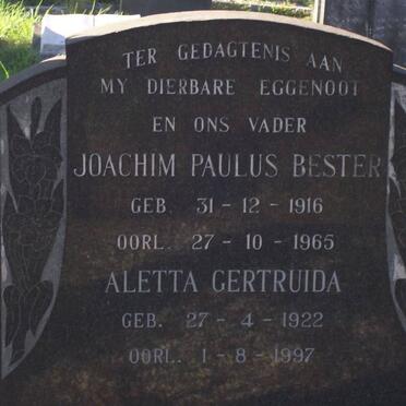 BESTER Joachim Paulus 1916-1965 &amp; Aletta Gertruida 1922-1997