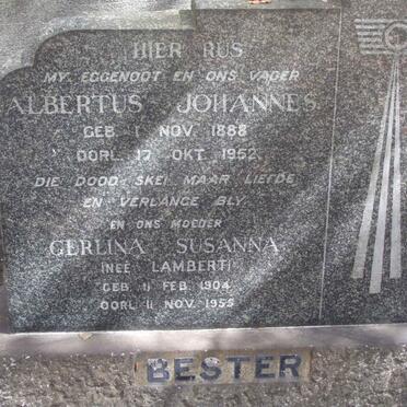 BESTER Albertus Johannes 1888-1952 &amp; Gerlina Susanna LAMBERT 1904-1955