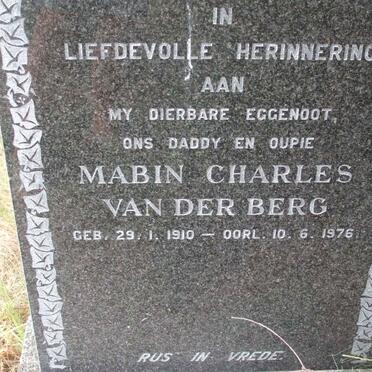 BERG Mabin Charles, van der 1910-1976