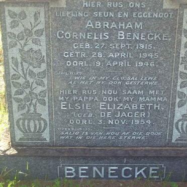 BENECKE Abraham Cornelis 1915-1946 &amp; Elsie Elizabeth DE JAGER -1954