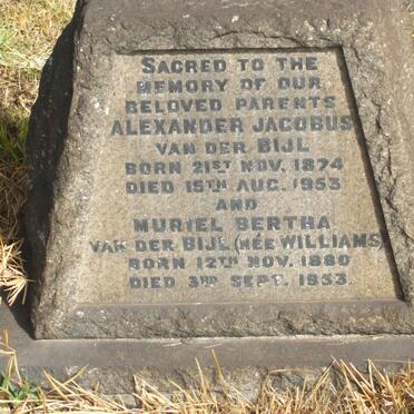 BIJL Alexander Jacobus, van der 1874-1953 &amp; Muriel Bertha WILLIAMS 1880-1953