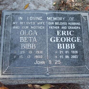 BIBB Eric George 1928-2003 &amp; Olga Beta 1931-1988