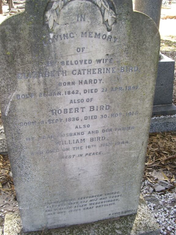 BIRD Robert 1836-1915 &amp; Elizabeth Catherine HARDY 1842-1893 :: BIRD  William -1944