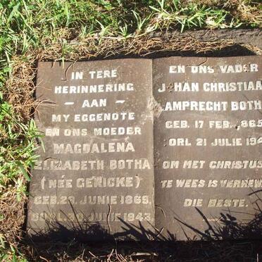 BOTHA Johan Christiaan Lamprecht 1865-1947 &amp; Magdalena Elizabeth GERICKE 1869-1943