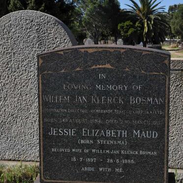 BOSMAN Willem Jan Klerck 1894-1957 &amp; Jessie Elizabeth Maud STEENSMA 1897-1985