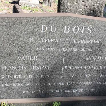 BOIS Francois Gustave, du 1871-1970 &amp; Johanna Aletta M. TREDOUX 1874-1950